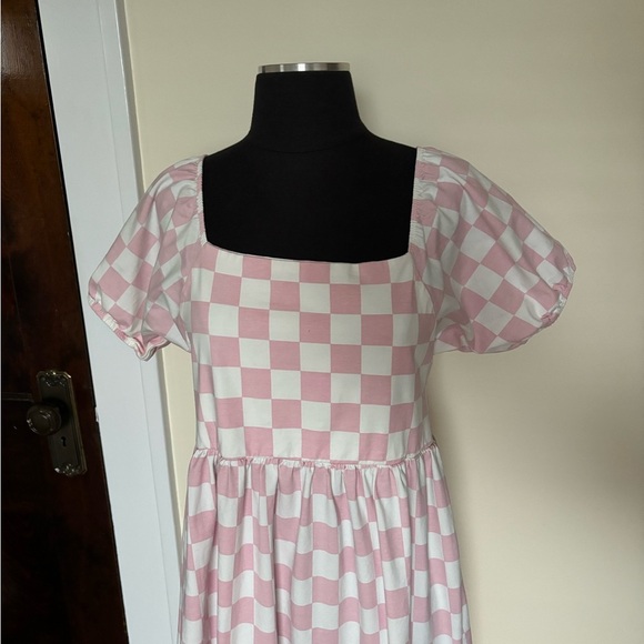 Monica + Andy Organic Life of the Party Dress Pink White Check Maternity - Picture 2 of 14